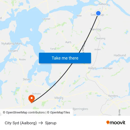 City Syd (Aalborg) to Sjørup map