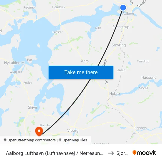 Aalborg Lufthavn (Lufthavnsvej / Nørresundby) to Sjørup map