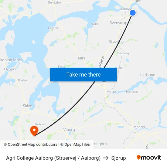 Agri College Aalborg (Struervej / Aalborg) to Sjørup map