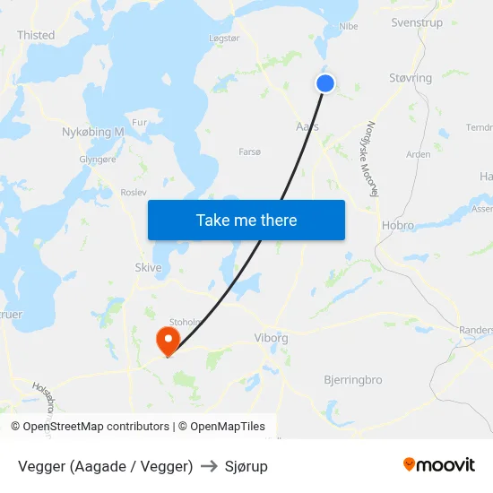 Vegger (Aagade / Vegger) to Sjørup map