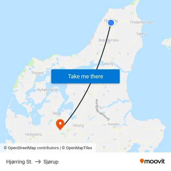 Hjørring St. to Sjørup map
