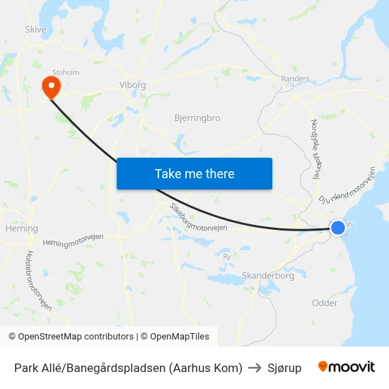 Park Allé/Banegårdspladsen (Aarhus Kom) to Sjørup map