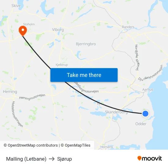 Malling (Letbane) to Sjørup map
