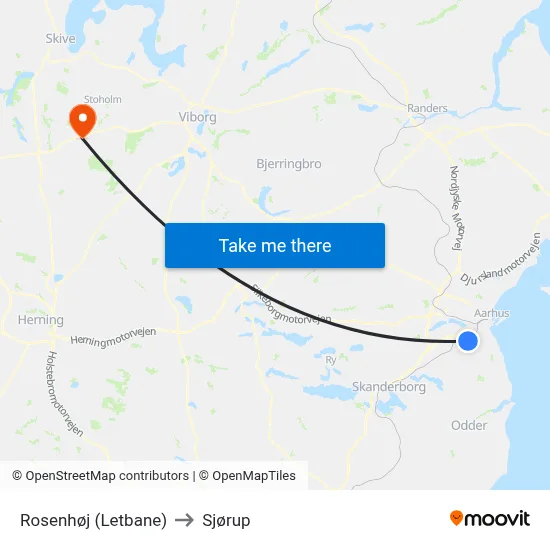 Rosenhøj (Letbane) to Sjørup map