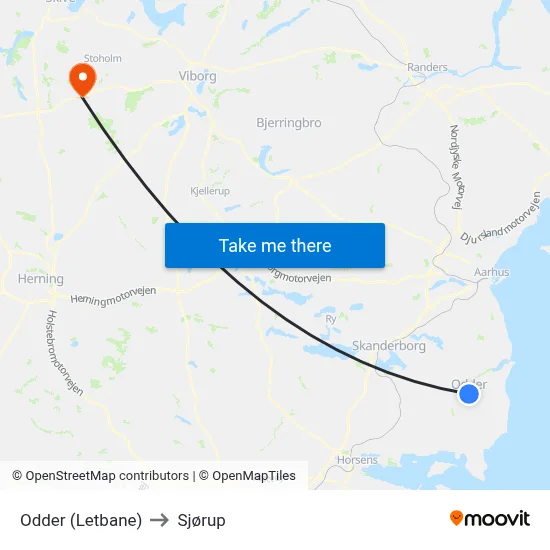 Odder (Letbane) to Sjørup map