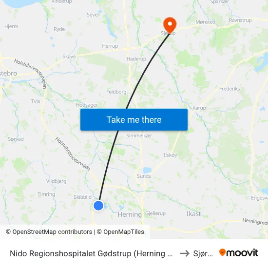 Nido Regionshospitalet Gødstrup (Herning Kom) to Sjørup map