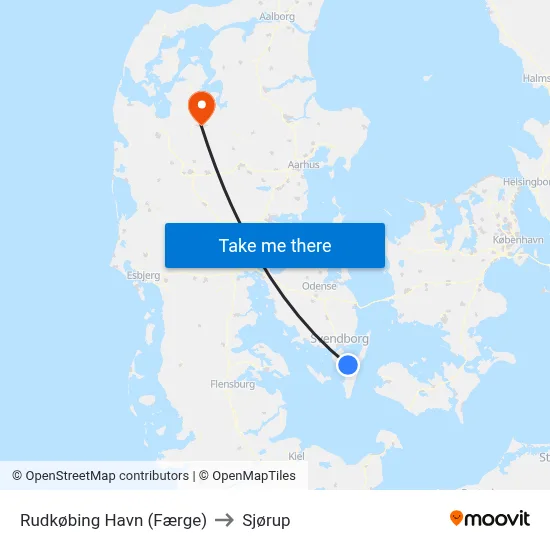 Rudkøbing Havn (Færge) to Sjørup map