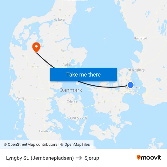 Lyngby St. (Jernbanepladsen) to Sjørup map