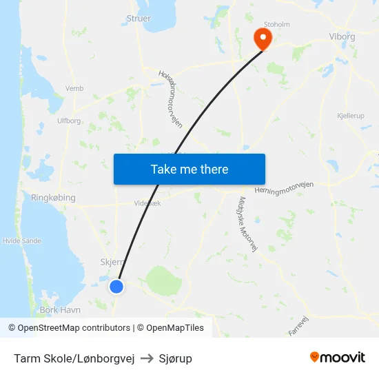 Tarm Skole/Lønborgvej to Sjørup map