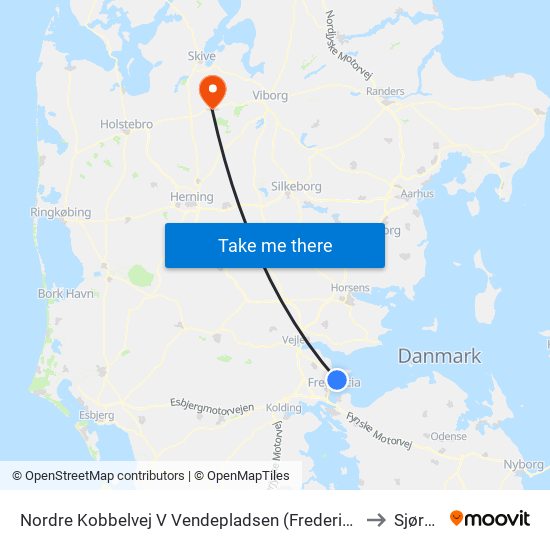 Nordre Kobbelvej V Vendepladsen (Fredericia) to Sjørup map