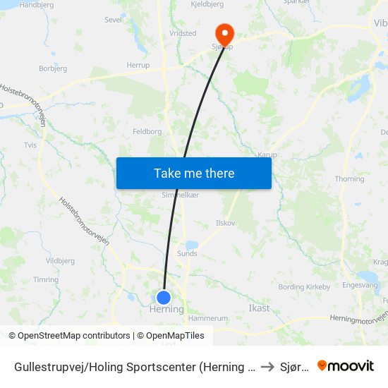 Gullestrupvej/Holing Sportscenter (Herning Kom) to Sjørup map
