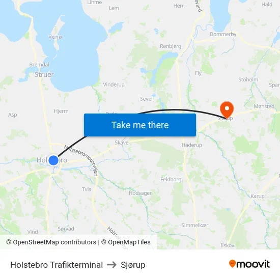 Holstebro Trafikterminal to Sjørup map