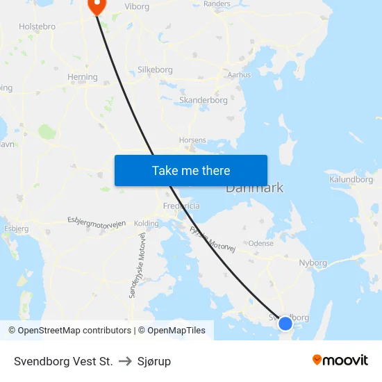 Svendborg Vest St. to Sjørup map