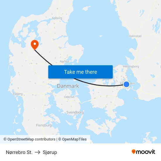Nørrebro St. to Sjørup map