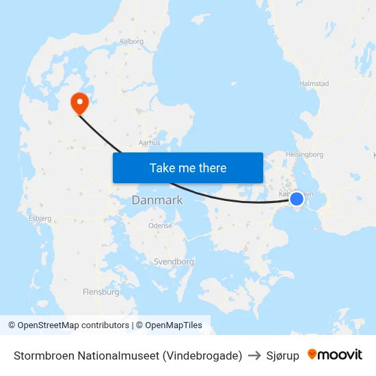 Stormbroen Nationalmuseet (Vindebrogade) to Sjørup map