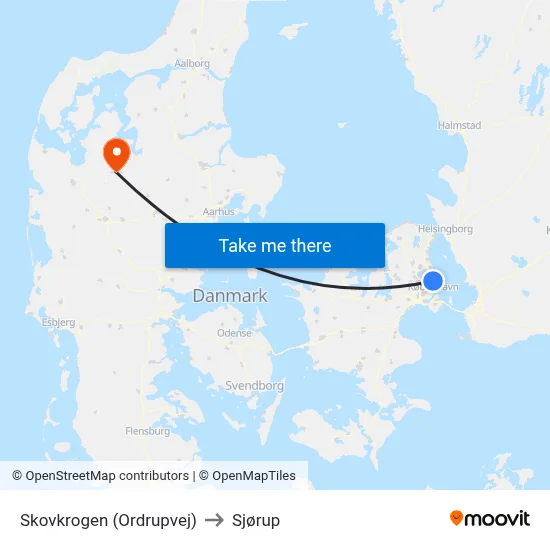 Skovkrogen (Ordrupvej) to Sjørup map