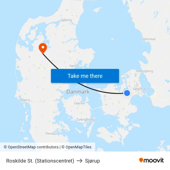 Roskilde St. (Stationscentret) to Sjørup map