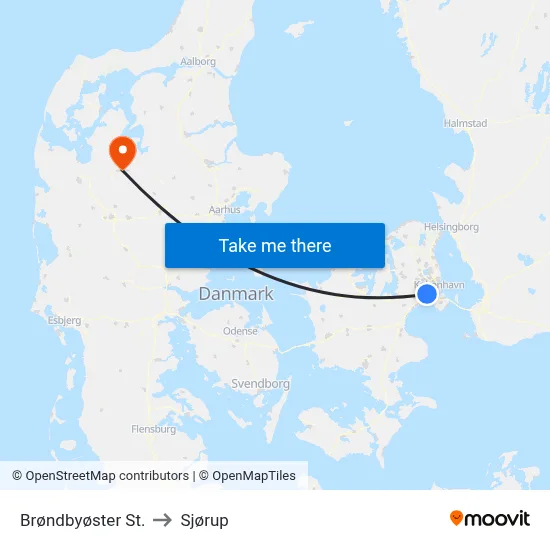 Brøndbyøster St. to Sjørup map