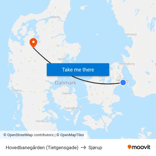Hovedbanegården (Tietgensgade) to Sjørup map