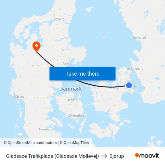 Gladsaxe Trafikplads (Gladsaxe Møllevej) to Sjørup map