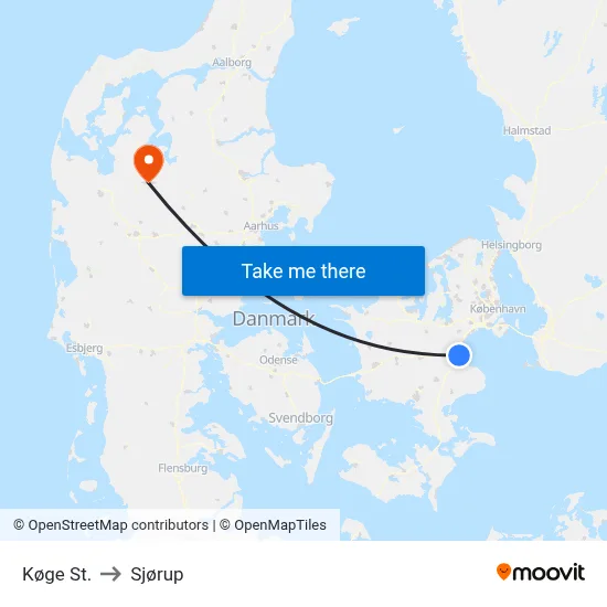 Køge St. to Sjørup map