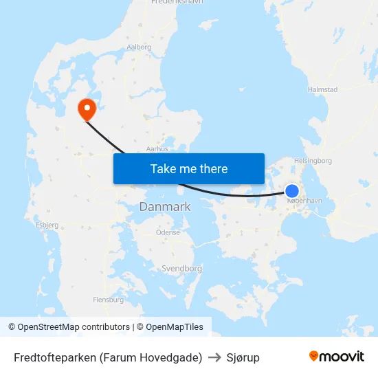 Fredtofteparken (Farum Hovedgade) to Sjørup map