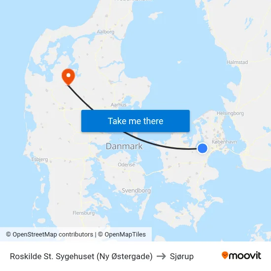 Roskilde St. Sygehuset (Ny Østergade) to Sjørup map