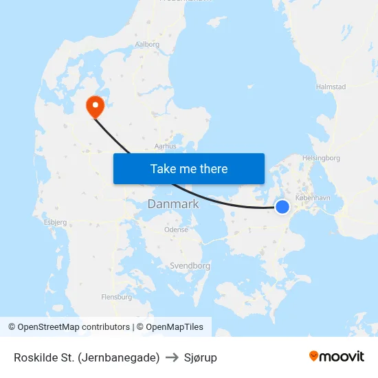 Roskilde St. (Jernbanegade) to Sjørup map