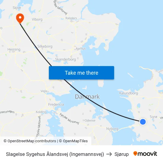 Slagelse Sygehus Ålandsvej (Ingemannsvej) to Sjørup map