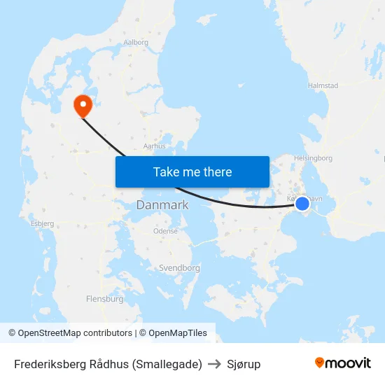 Frederiksberg Rådhus (Smallegade) to Sjørup map