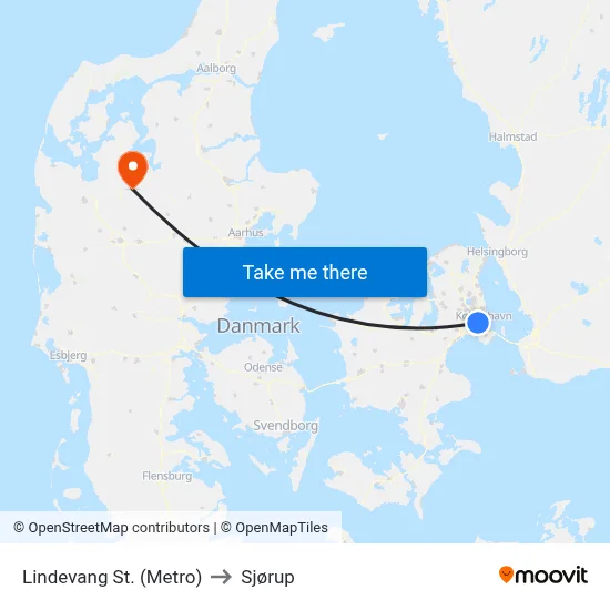 Lindevang St. (Metro) to Sjørup map