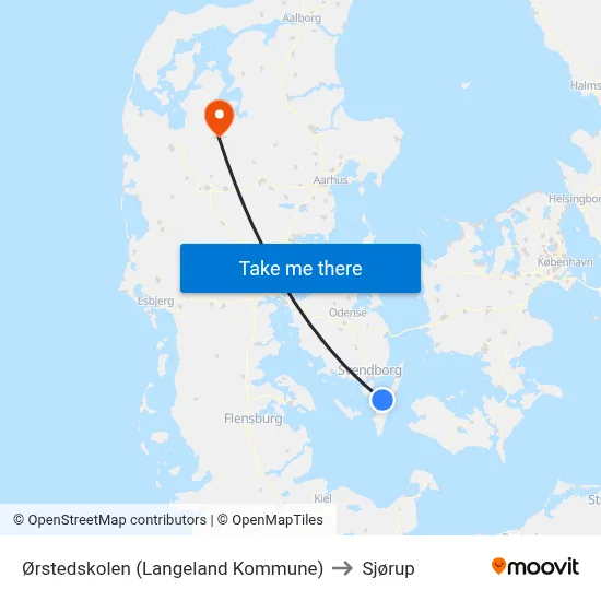 Ørstedskolen (Langeland Kommune) to Sjørup map