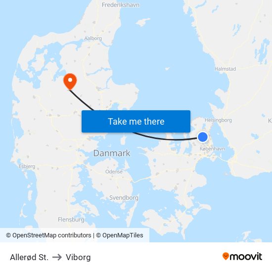 Allerød St. to Viborg map