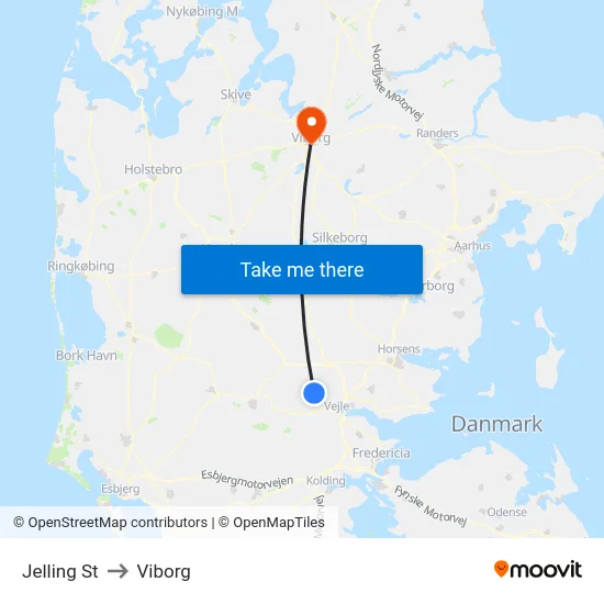 Jelling St to Viborg map