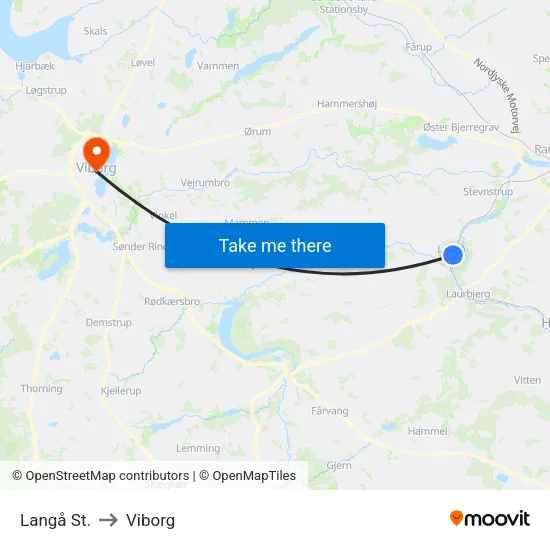 Langå St. to Viborg map
