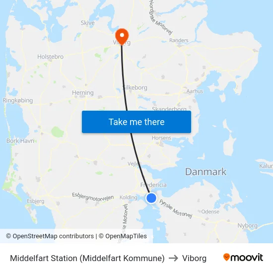 Middelfart Station (Middelfart Kommune) to Viborg map