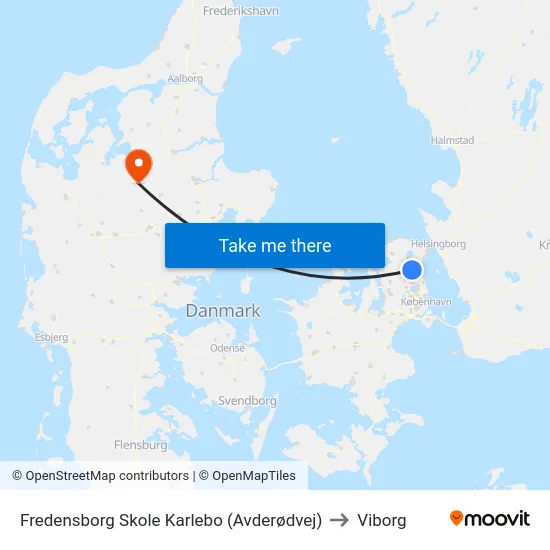 Fredensborg Skole Karlebo (Avderødvej) to Viborg map
