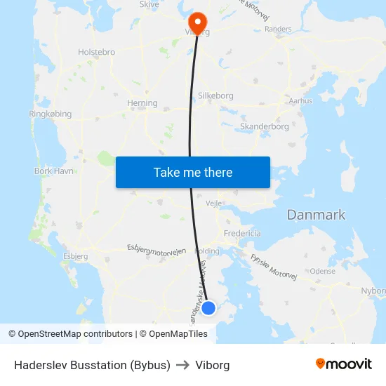 Haderslev Busstation (Bybus) to Viborg map