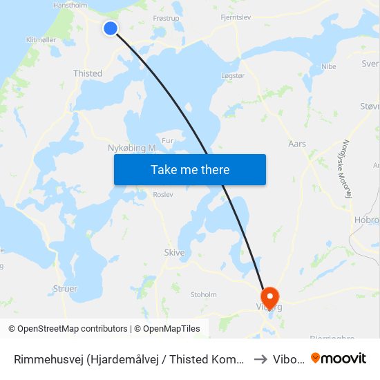 Rimmehusvej (Hjardemålvej / Thisted Kommune) to Viborg map