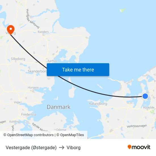 Vestergade (Østergade) to Viborg map