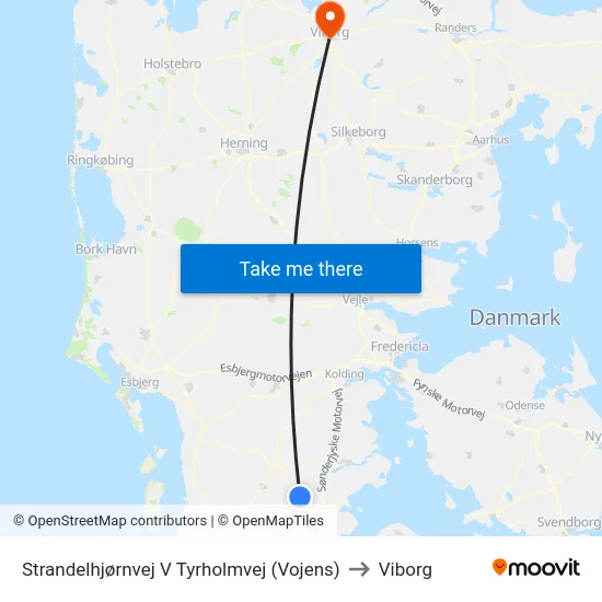 Strandelhjørnvej V Tyrholmvej (Vojens) to Viborg map