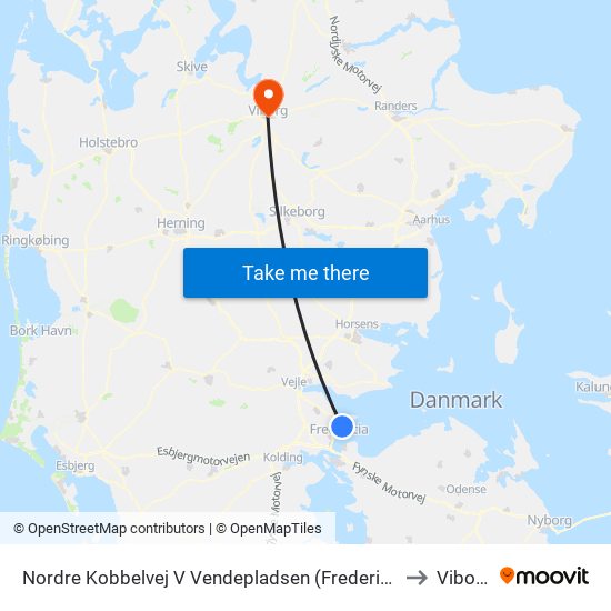 Nordre Kobbelvej V Vendepladsen (Fredericia) to Viborg map