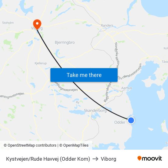 Kystvejen/Rude Havvej (Odder Kom) to Viborg map