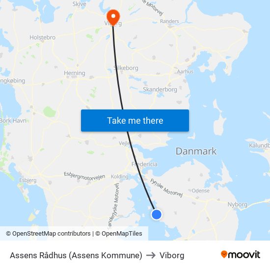 Assens Rådhus (Assens Kommune) to Viborg map