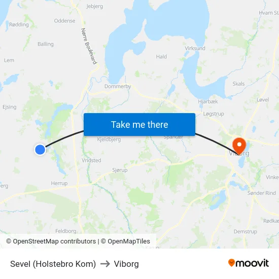 Sevel (Holstebro Kom) to Viborg map