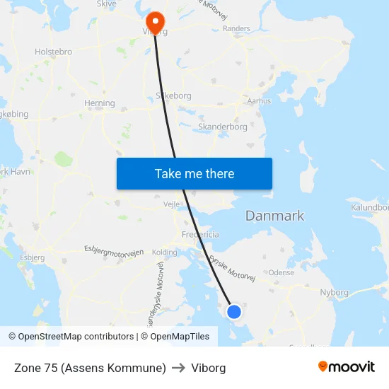 Zone 75 (Assens Kommune) to Viborg map