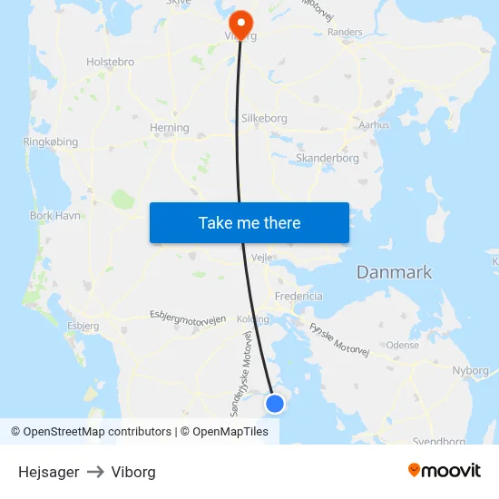 Hejsager to Viborg map