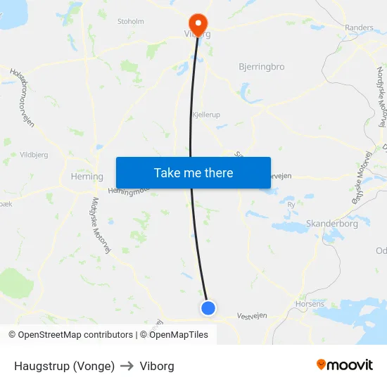 Haugstrup (Vonge) to Viborg map