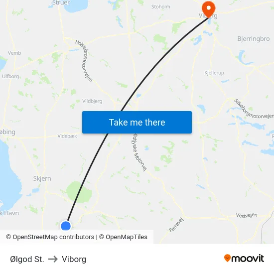 Ølgod St. to Viborg map