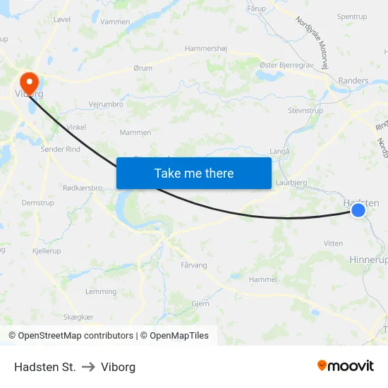 Hadsten St. to Viborg map